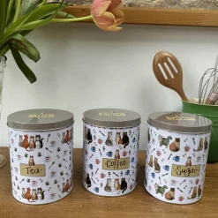 Alex Clark Tea, Coffee & Sugar Canisters - Marvellous Moggies