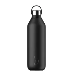 Chilly's Series 2 Reusable Water Bottle, Coffee Cup & Cleaning Brush Set - Abyss Black