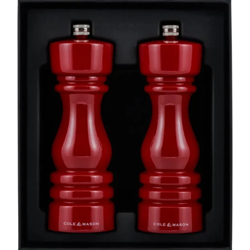 Cole & Mason London 18cm Salt & Pepper Mill Set - Red Gloss