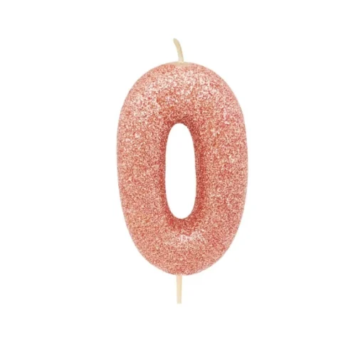 Creative Party Glitter Numeral Moulded Rose Gold Pick Candle - Age 0