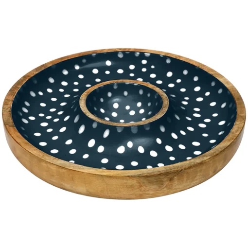 Dexam Sintra Mango Wood Spotted Chip & Dip Bowl - Ink Blue