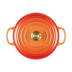 Le Creuset Limited Edition Signature 24cm Cast Iron Round Casserole - Flamme Doree