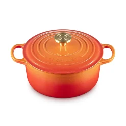 Le Creuset Limited Edition Signature 24cm Cast Iron Round Casserole - Flamme Doree