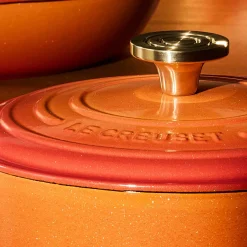Le Creuset Limited Edition Signature 24cm Cast Iron Round Casserole - Flamme Doree