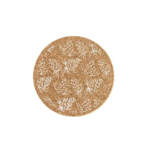 Liga Round Cork Coaster - Pinecone - White