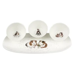Royal Worcester Wrendale 3 Piece Bowl & Tray Set - Guinea Pig