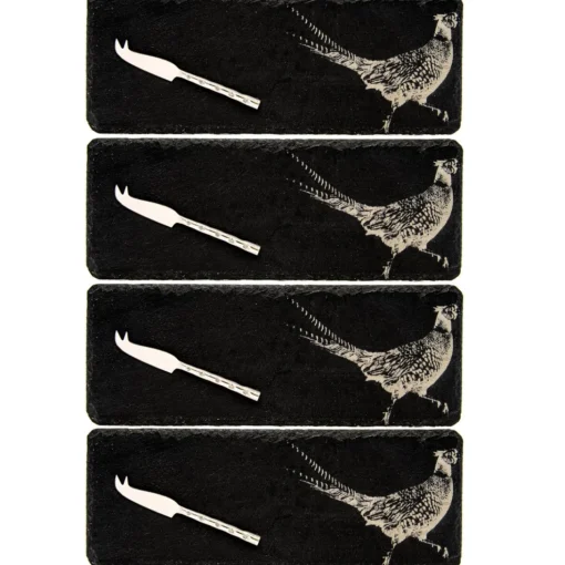 Selbrae House 4-Piece Mini Slate Cheese Board & Knife Set - Pheasant