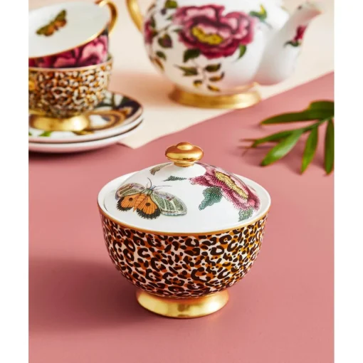 Spode Creatures of Curiosity Sugar Bowl with Lid - Floral / Leopard