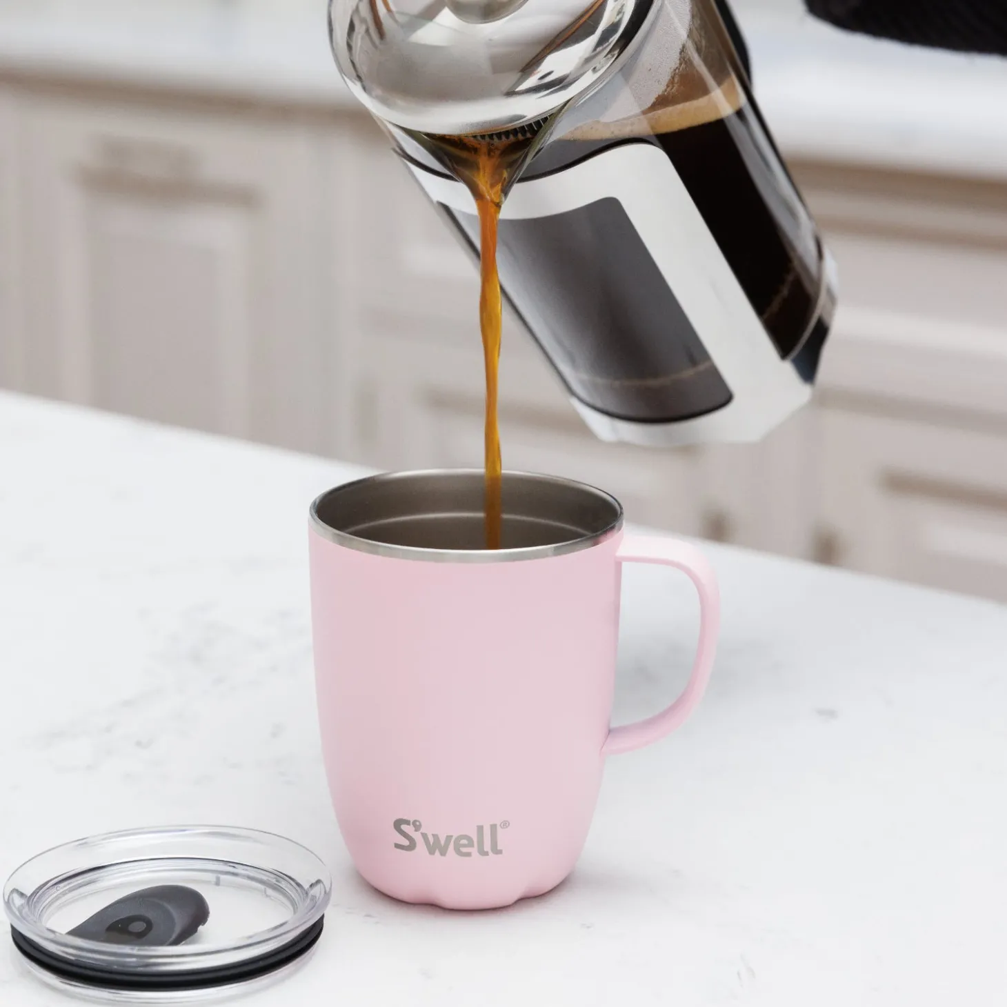 S'well 350ml Travel Mug with Handle - Pink Topaz