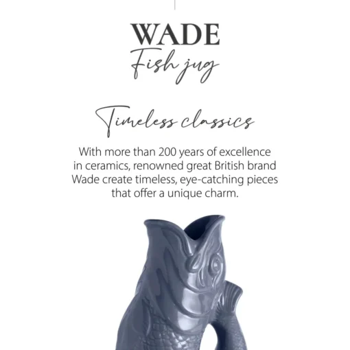 Wade Fish Earthenware 1.2 Litre Gluggle Jug - French Grey